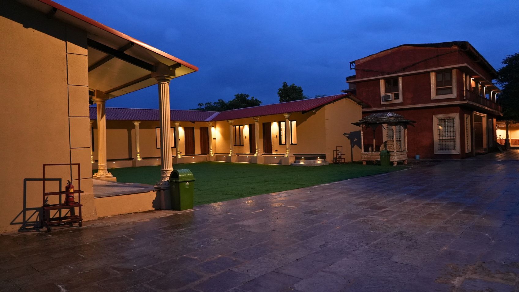 Accommodation courtyard at dusk
